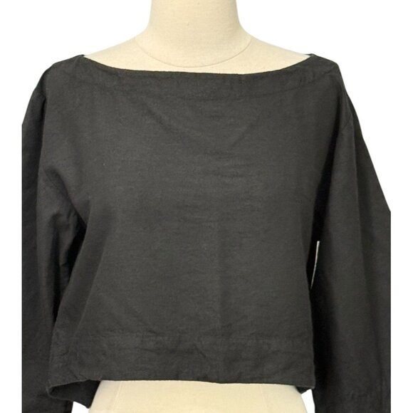 Laude the Label Popover Top Black Raw Silk Cropped Minimalist Boxy Modern Size S - Picture 2 of 9